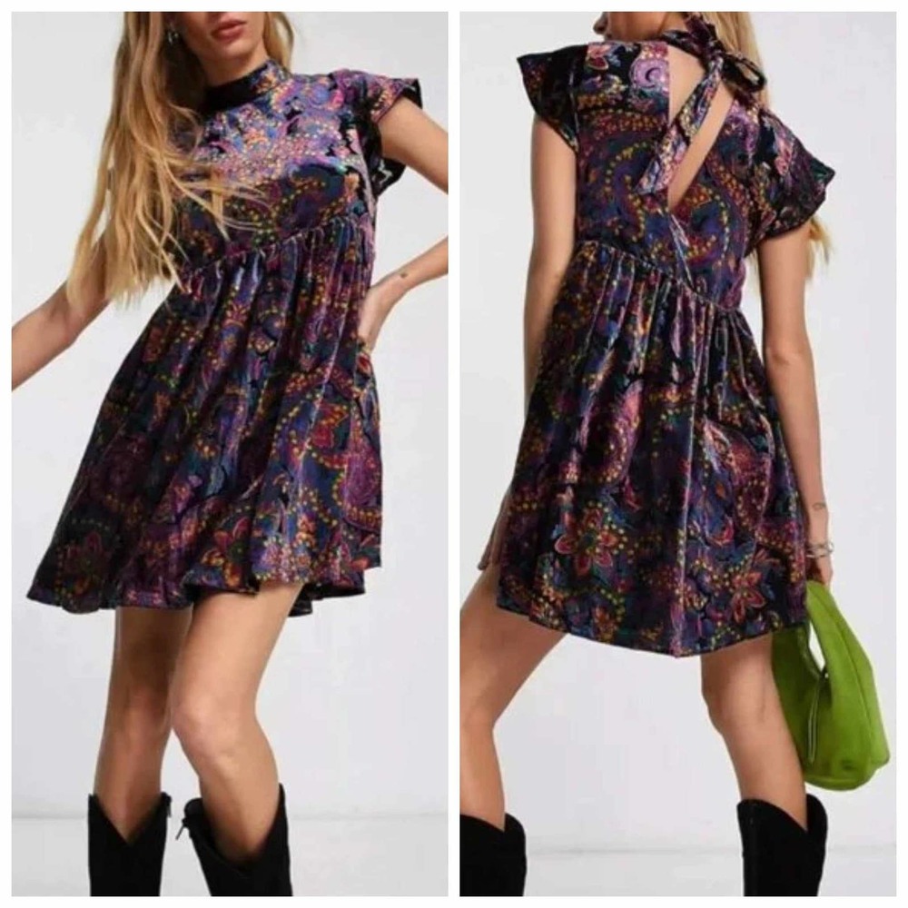Free People All the Time Velvet Mini Dress Multicolored Medium